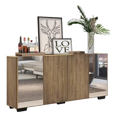 Aparador Buffet 4 Portas Com Espelho E Pés Quadrados Vegas V3563 Rustic/Preto Rustic/Preto
