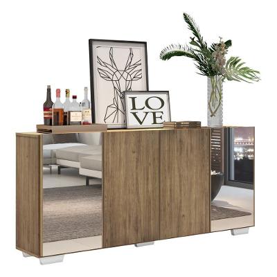 Aparador Buffet 4 Portas Com Espelho E Pés Quadrados Vegas V3563 Rustic/Branco Rustic/Branco