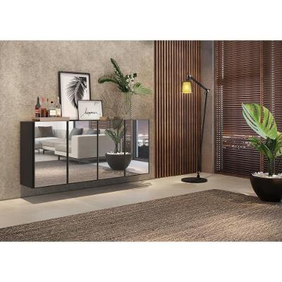 Aparador Buffet 4 Portas Com Espelho Suspenso Vegas Multimóveis V3596 Preto Preto