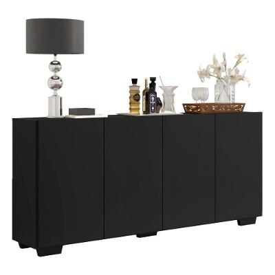 Aparador Buffet 4 Portas com Pés Quadrados Preto