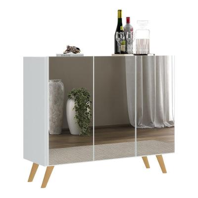 Aparador Buffet 3 Portas Com Espelho Retrô Vegas V1013 Branco/Natural Branco/Natural