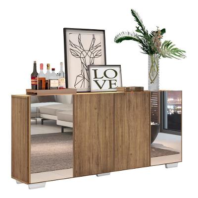 Aparador Buffet com Espelho e Pés Quadrados Rustic/branco