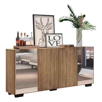 Aparador Buffet com Espelho e Pés Quadrados Rustic/preto