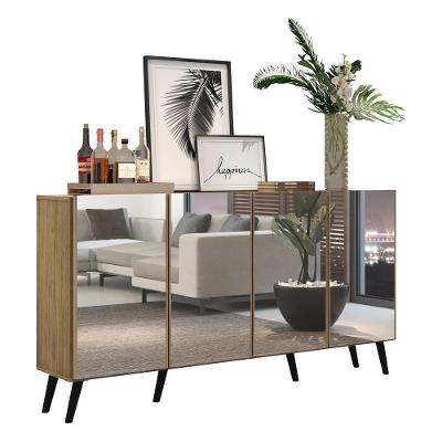 Aparador Buffet 4 Portas Com Espelho Retrô Vegas V3559 Rustic/Preto Rustic/Preto