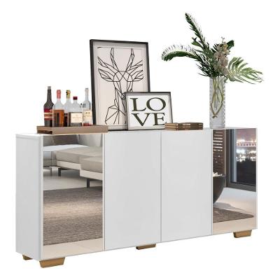 Aparador Buffet 4 Portas Com Espelho Vegas V3563 Branco/Natural