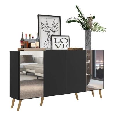 Aparador Buffet 4 Portas Com Espelho Retrô Vegas Multimóveis V3562 Preto/Natural Preto/Natural