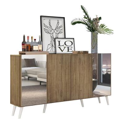 Aparador Buffet 4 Portas Com Espelho Retrô Vegas V3562 Rustic/Branco Rustic/Branco