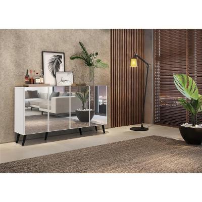 Aparador Buffet 4 Portas Com Espelho Retrô Vegas Multimóveis V3559 Branco/preto Branco/preto