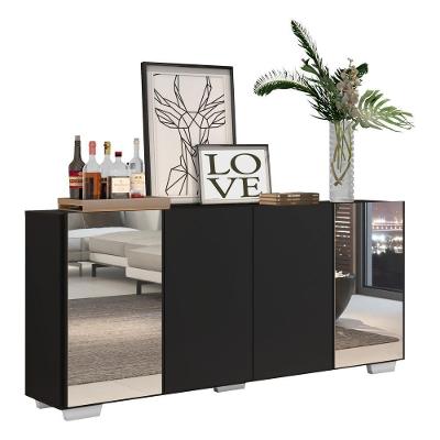 Aparador Buffet 4 Portas Com Espelho E Pés Quadrados Vegas V3563 Preto/Branco Preto/Branco
