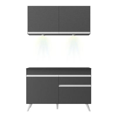 Armário De Cozinha Compacta 2 Peças Com Leds Mp2012.898 Veneza Up Multimóveis Preto