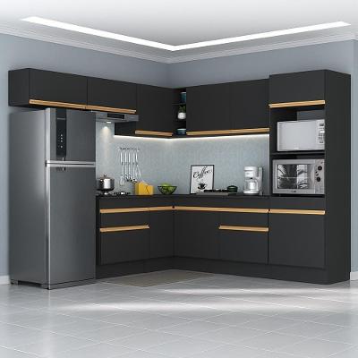 Cozinha Completa De Canto Mp2105 Com Armário E Balcão Preta