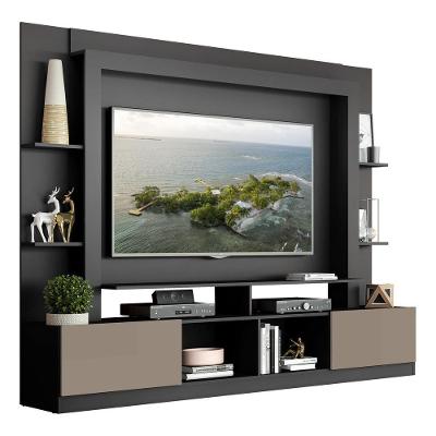 Estante Com Suporte Tv 65" E 2 Portas Oslo Multimóveis V3386 Preta/Lacca Fumê Preto/Lacca Fumê