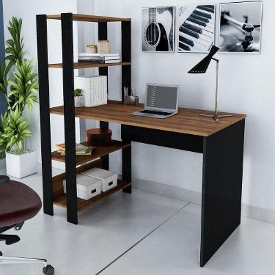 Escrivaninha 120Cm Com Estante Lateral Multimóveis Cr25207 Pinho/Preta Pinho/Preto