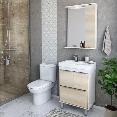 Gabinete Banheiro com Cuba e Espelheira Multimóveis CR10061 Branco/Legno Crema