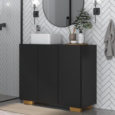 Gabinete Banheiro 3 Portas 90cm Mp5031 Preto Natural
