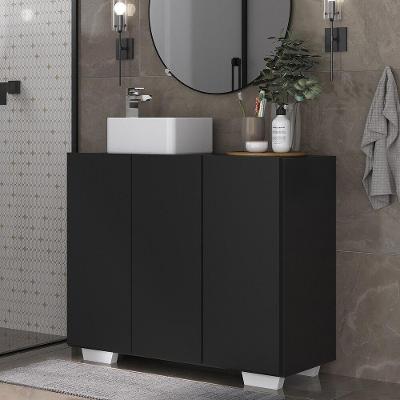 Gabinete Banheiro 3 Portas 90Cm Multimóveis Mp5031 Preto/Branco
