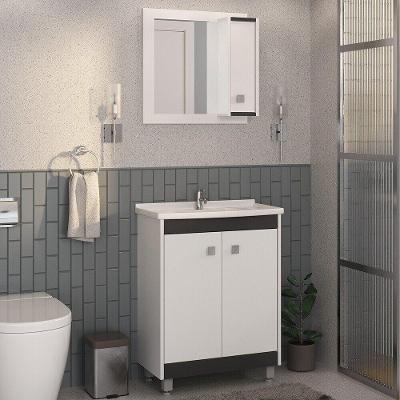 Gabinete Banheiro Com Cuba E Espelheira 60cm Branco/preto
