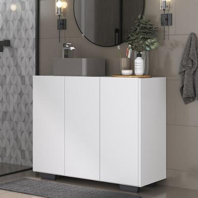 Gabinete Banheiro 3 Portas 90Cm Multimóveis Mp5031 Branco/Preto
