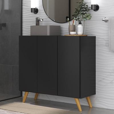 Gabinete Banheiro 3 Portas Retrô 90Cm Multimóveis Mp5030 Preto/Natural