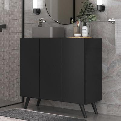 Gabinete Banheiro 3 Portas Retrô 90Cm Multimóveis Mp5030 Preto