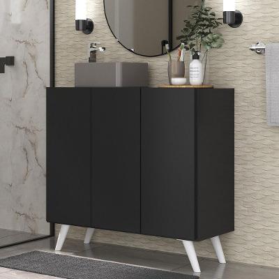 Gabinete Banheiro 3 Portas Retrô 90Cm Multimóveis Mp5030 Preto/Branco