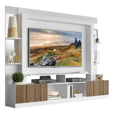 Estante Tv 65" Prateleiras C/ Espelho Oslo Multimóveis V3393 Branca/Madeirada Branco/Madeirado