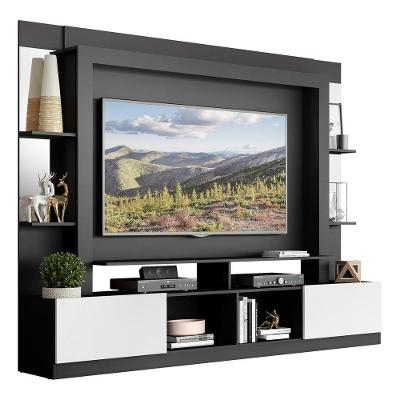 Estante Tv 65" Prateleiras C/ Espelho Oslo Multimóveis V3393 Preta/Branca Preto/Branco