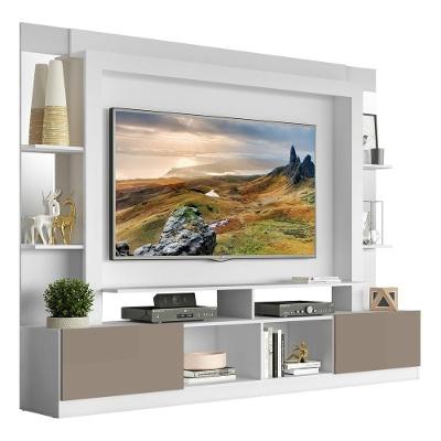 Estante Tv 65" Prateleiras C/ Espelho Oslo Multimóveis V3393 Branca/lacca Fumê Branco/lacca Fumê