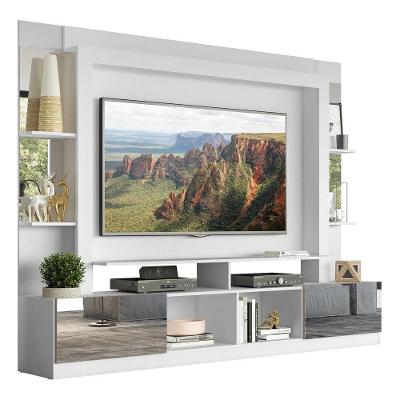 Estante Tv 65" Com Espelho Oslo Multimóveis V3389 Branca/Lacca Fumê Branco/Lacca Fumê