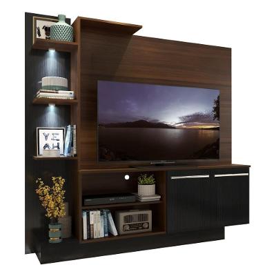 Estante Tv 55" Com 2 Leds E 2 Portas Dallas Multimóveis V3398 Madeirada/Preta Madeirado/Preto
