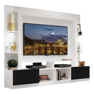Estante Com Suporte Tv 65" E Leds Berlim Multimóveis V3384 Branca/Preta Branco/Preto
