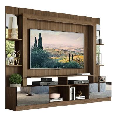 Estante Com Suporte Tv 65" E Espelho Oslo Multimóveis V3381 Madeirada/preta Madeirado/preto