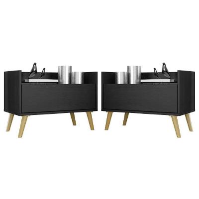 Kit com 2 Mesas de Cabeceira 60 Cm com Pés Retrô Preta