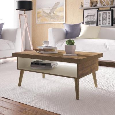 Mesa De Centro Retrô 91Cm Com Nicho Multimóveis Cr45149 Pinho/Off White Pinho/Off White