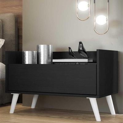 Mesa De Cabeceira 80 Cm C/ Pés Retrô Multimóveis Preta/Branca