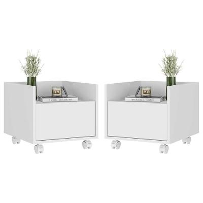 Kit Com 2 Mesas De Cabeceira 40 Cm Com Rodízios Multimóveis Mp4045 Branca