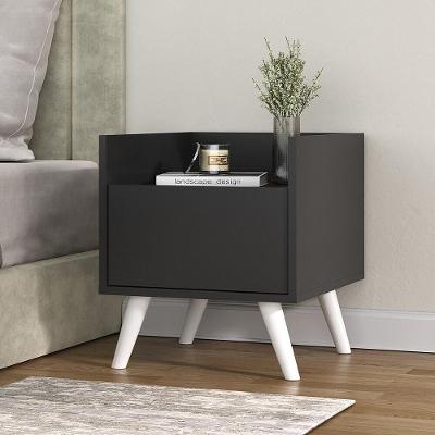 Mesa De Cabeceira 40 Cm Com Pés Retrô Multimóveis Mp4041 Preta/Branca