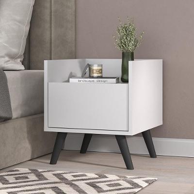 Mesa De Cabeceira 40 Cm Com Pés Retrô Multimóveis Mp4041 Branca/Preta