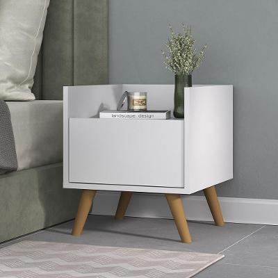 Mesa De Cabeceira 40 Cm Com Pés Retrô Multimóveis Mp4041 Branca/Natural