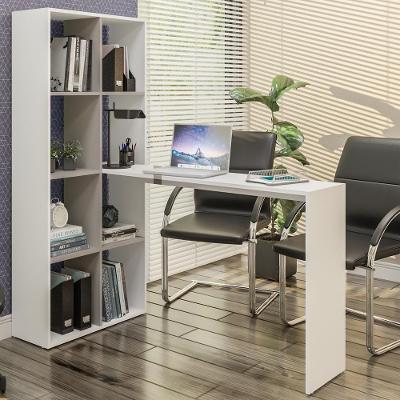 Mesa Office Estante Lateral Branco/Laca Fume