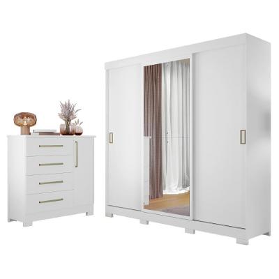 Conjunto Para Quarto Com Guarda-roupa Nt5020 E Cômoda Nt5185 Notável Móveis Branco
