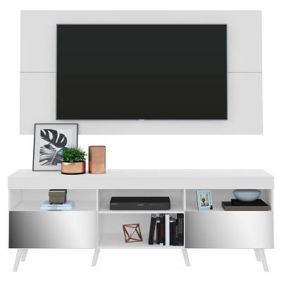Rack Com Painel E Suporte Tv 65" Retrô Com Espelho Flórida Multimóveis V3142 Branco Branco
