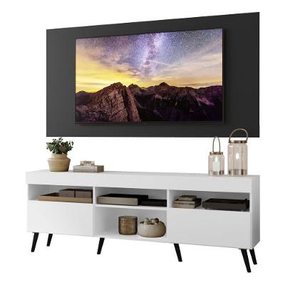 Rack Com Painel E Suporte Tv 65" Retrô Londres Multimóveis V3347 Preto/Preto/Branco/Preto