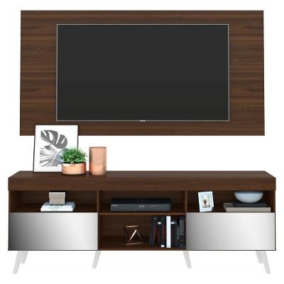 Rack Com Painel E Suporte Tv 65" Retrô Com Espelho Flórida Multimóveis V3142 Duna/Branco Duna/Branco