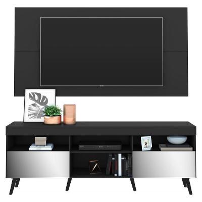 Rack Com Painel E Suporte Tv 65" Retrô Com Espelho Flórida Multimóveis V3142 Preto Preto