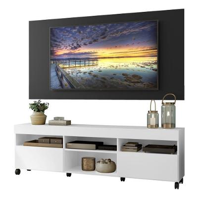 Rack Com Painel E Suporte Tv 65" Com Rodízios Londres Multimóveis V3345 Branco/Preto Branco/Preto