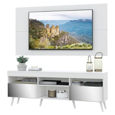 Rack Com Painel E Suporte Tv 65" Retrô Com Espelho Londres Multimóveis V3352 Branco Branco