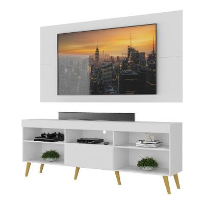Rack Com Painel E Suporte Tv 65" Retrô Flórida Up Multimóveis V1043 Branco/Natural Branco/Natural