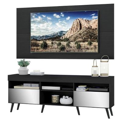 Rack Com Painel E Suporte Tv 65" Retrô Com Espelho Londres Multimóveis V3352 Preto Preto