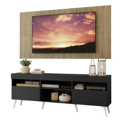 Rack Com Painel E Suporte Tv 65" Retrô Londres Multimóveis V3347 Rustic/Preto/Branco